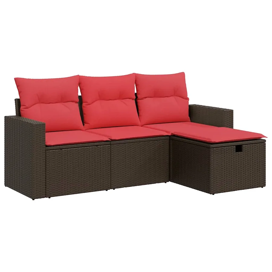 Salon de jardin 4 pcs avec coussins marron résine tressée - 2