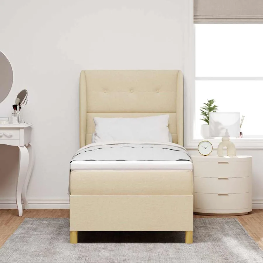 Lit à ressorts avec tête de lit Crème 200 x 90 cm tissu - 3
