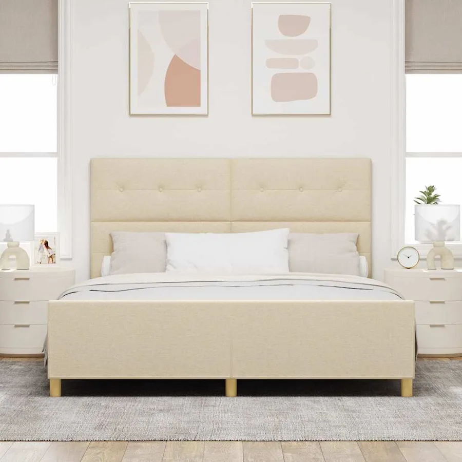 Cadre de lit avec tête de lit Crème 180 x 200 cm tissu - 3