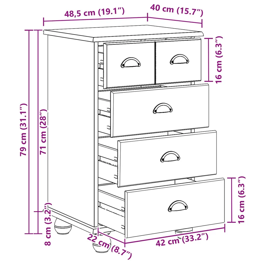 Commode 5-Tiroir ASKIM Blanc 48,5 x 40 x 79 cm - 7