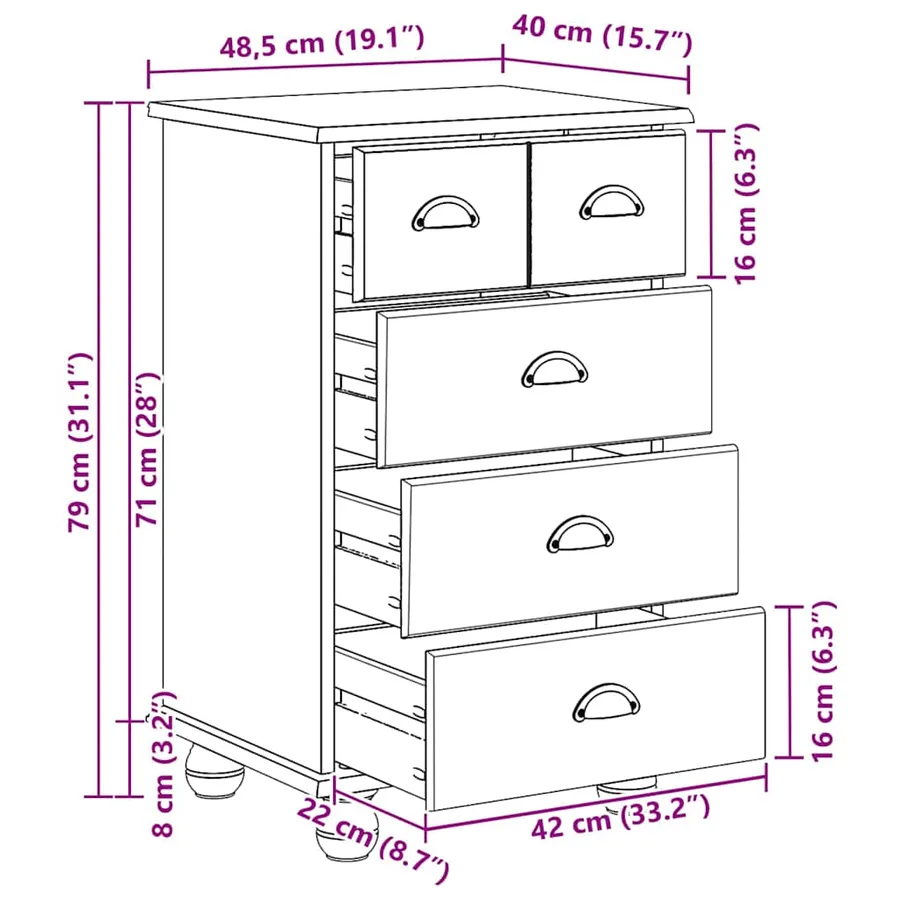 Commode 5-Tiroir ASKIM Marron 48,5 x 40 x 79 cm - 12
