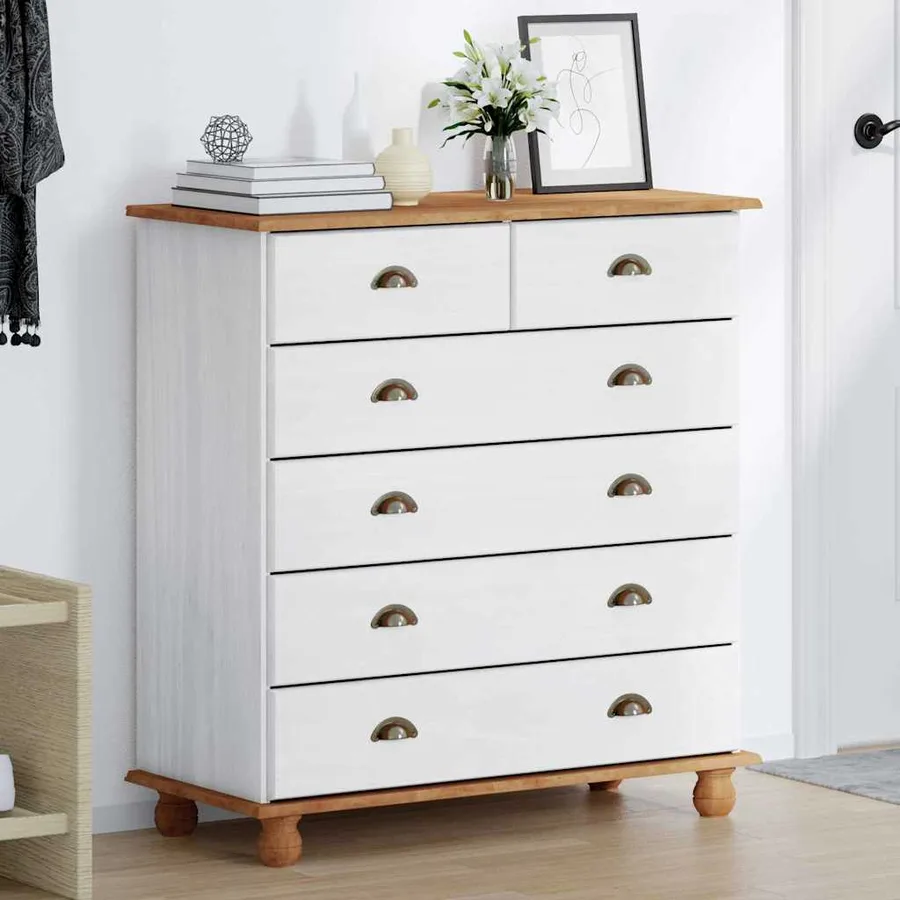 Commode ASKIM Blanc 91 x 40 x 95,5 cm Bois de pin massif - 4