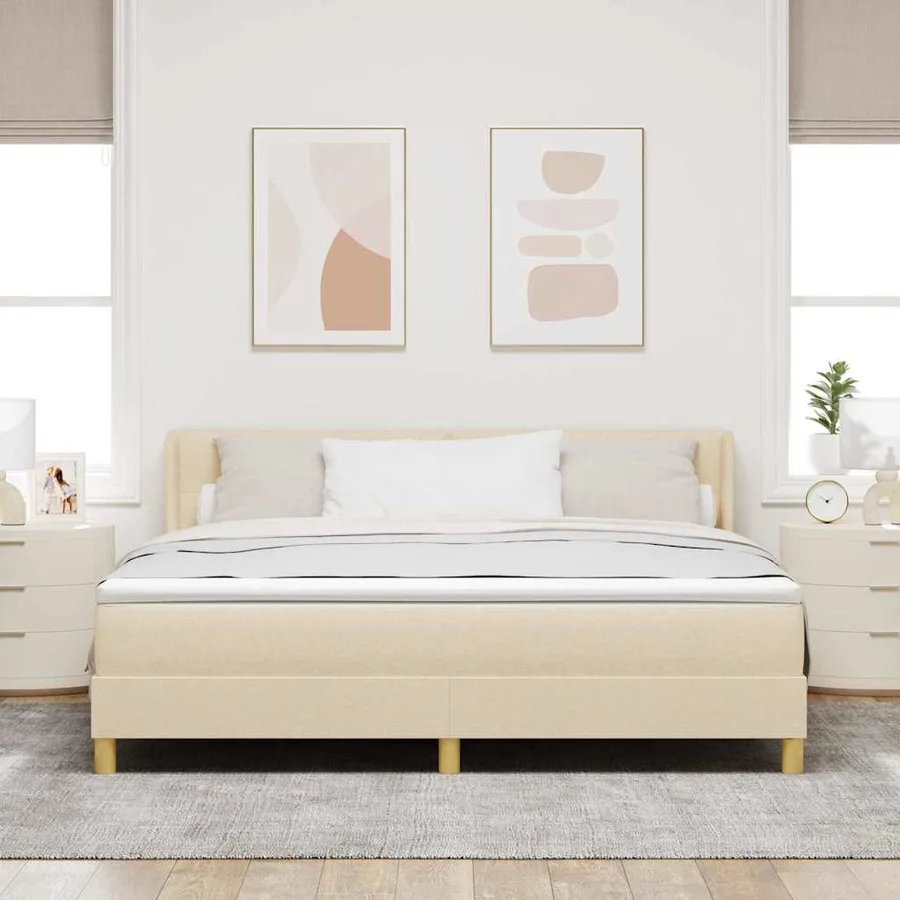 Lit à ressorts avec tête de lit Crème 200 x 180 cm tissu - 3