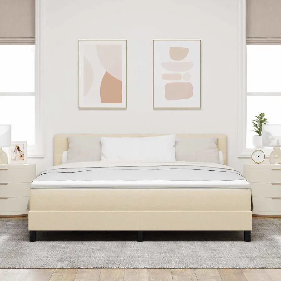 Lit à ressorts avec tête de lit Crème 180 x 200 cm tissu - 3