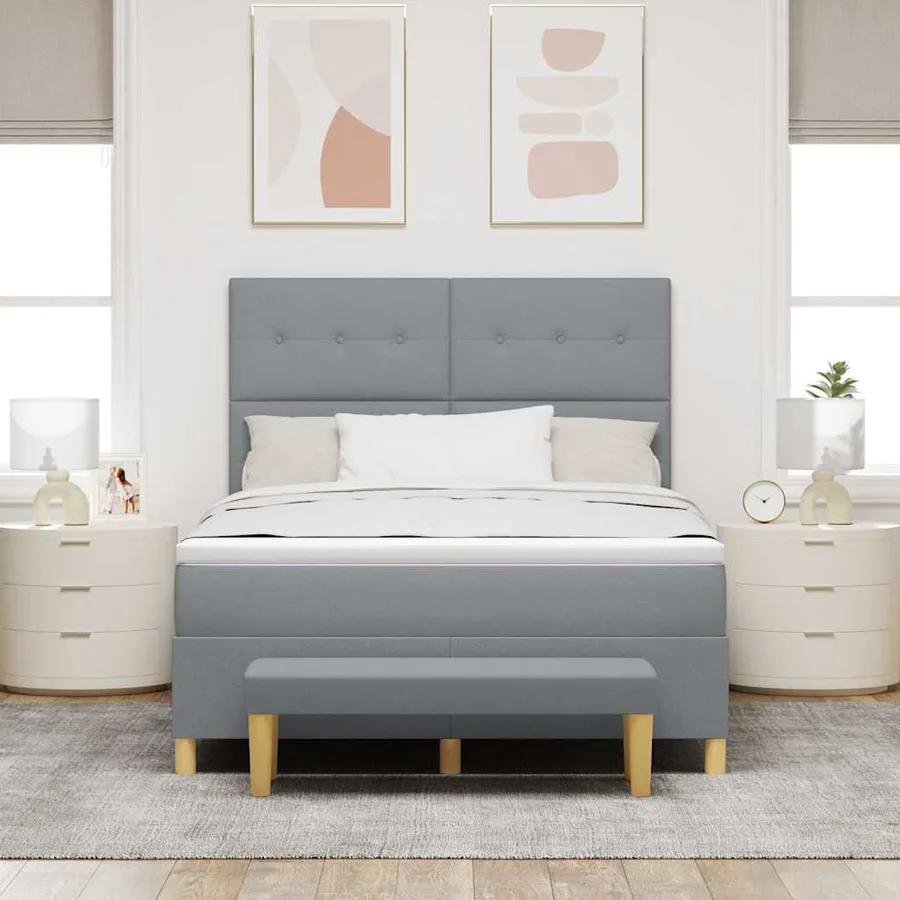 Lit à ressorts avec tête de lit Gris clair 190 x 140 cm tissu - 3