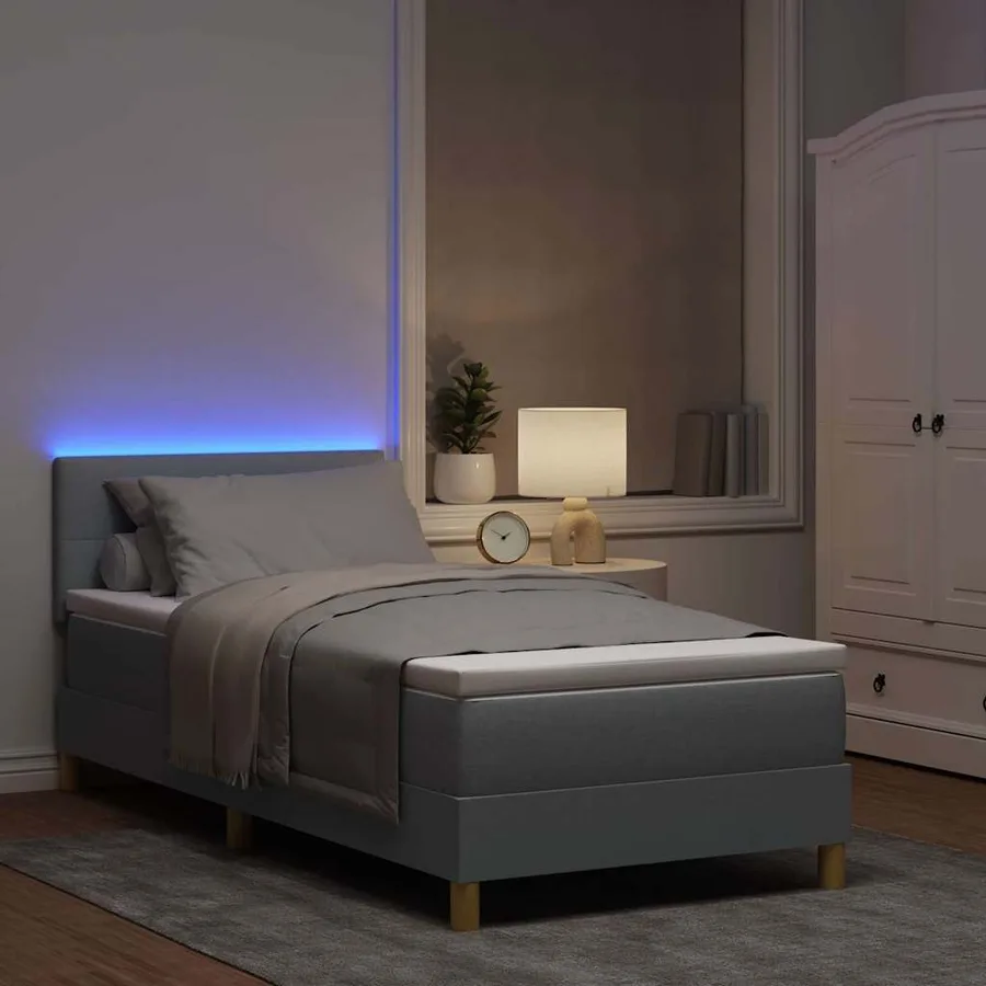 Lit à ressort LED avec bandes LED Gris clair 90 x 200 cm tissu - 5