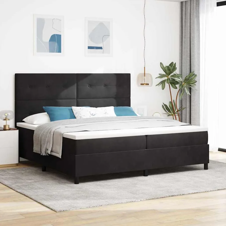 Lit à ressort LED avec tête de lit Noir 200 x 200 cm Velours