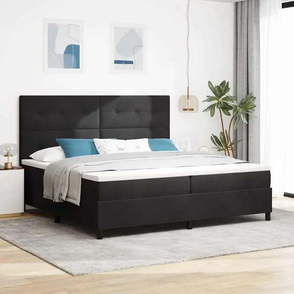 Lit à ressort LED avec tête de lit Noir 200 x 200 cm Velours