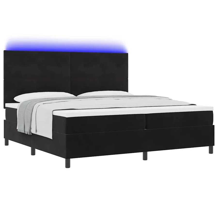 Lit à ressort LED avec tête de lit Noir 200 x 200 cm Velours - 3