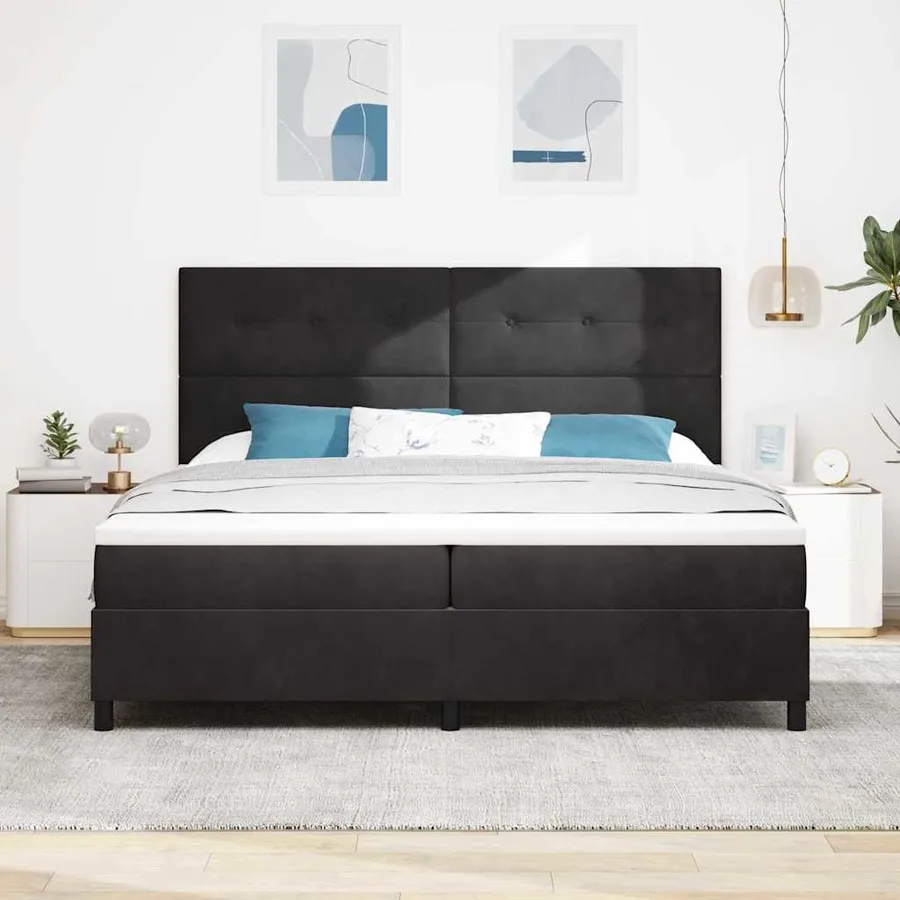 Lit à ressort LED avec tête de lit Noir 200 x 200 cm Velours - 4