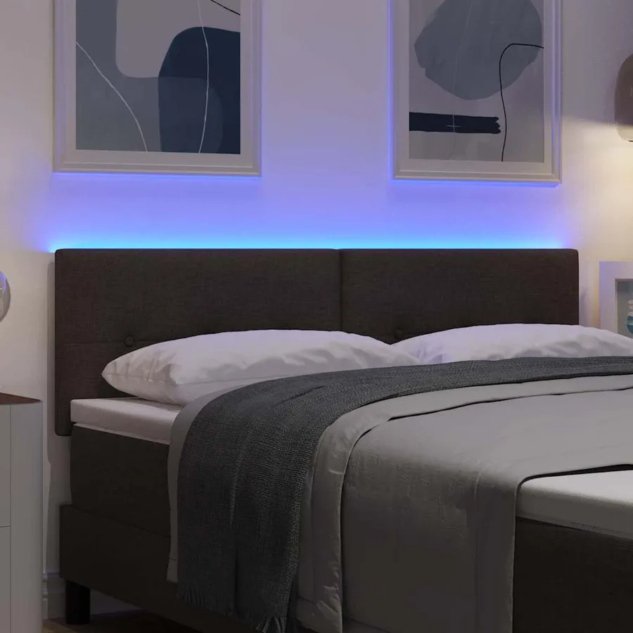 Tête de lit LED avec bandes LED Marron foncé 144 cm tissu - 4