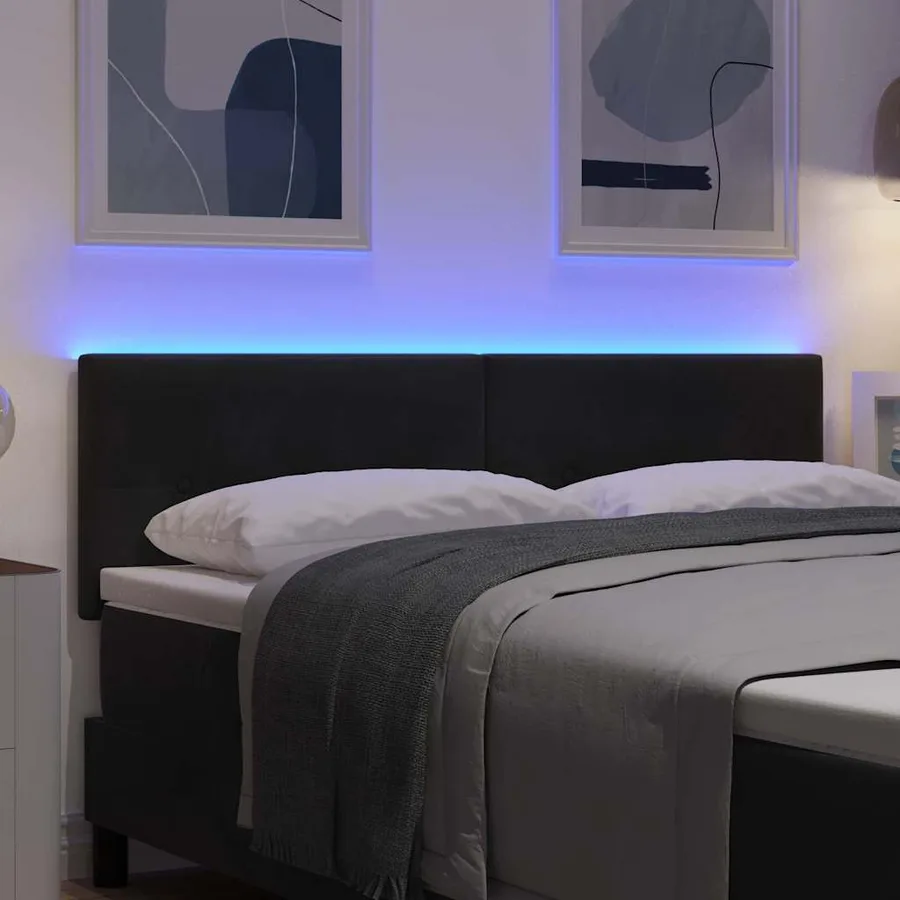 Tête de lit LED avec bandes LED Noir 160 cm Velours - 4