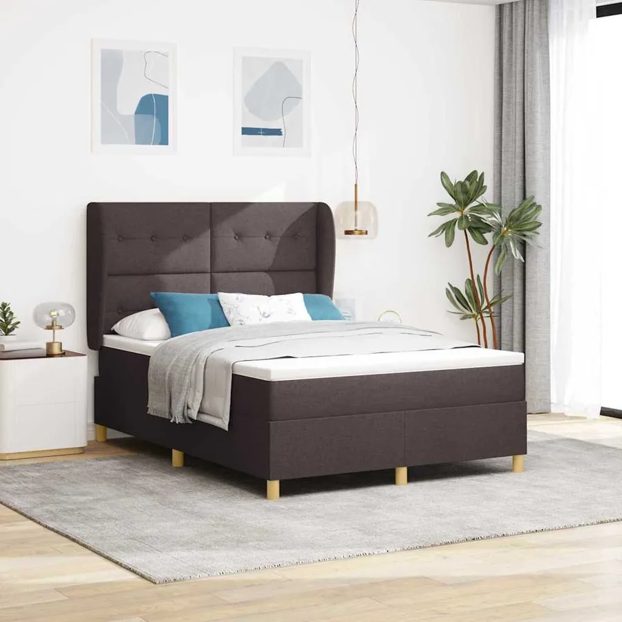 Lit à ressorts avec tête de lit Marron foncé 190 x 140 cm tissu