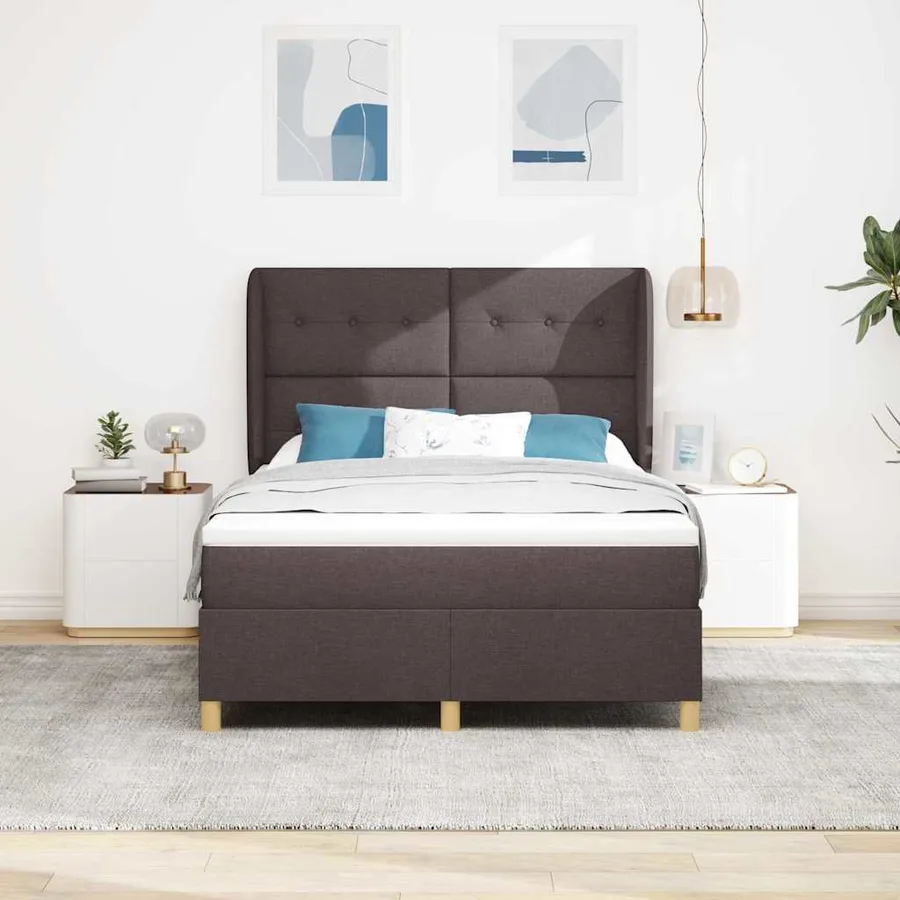 Lit à ressorts avec tête de lit Marron foncé 190 x 140 cm tissu - 3