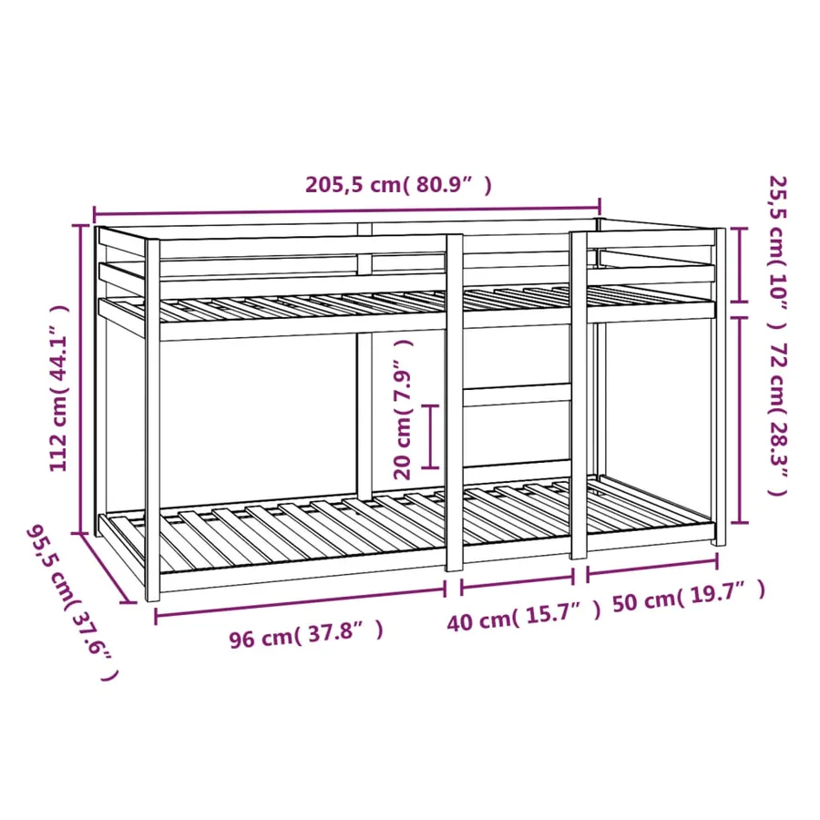 Lit superposé sans matelas 90x200 cm bois de pin massif - 8