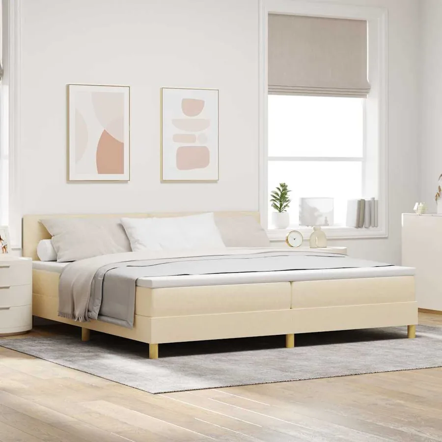 Lit à ressort LED avec coussin Crème 200 x 200 cm tissu