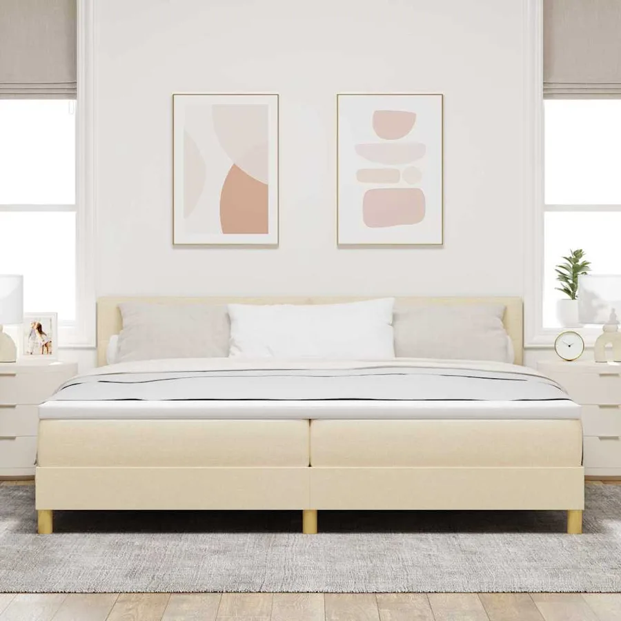 Lit à ressort LED avec coussin Crème 200 x 200 cm tissu - 4
