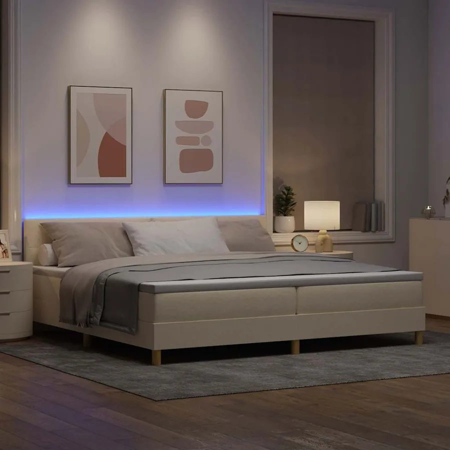 Lit à ressort LED avec coussin Crème 200 x 200 cm tissu - 5