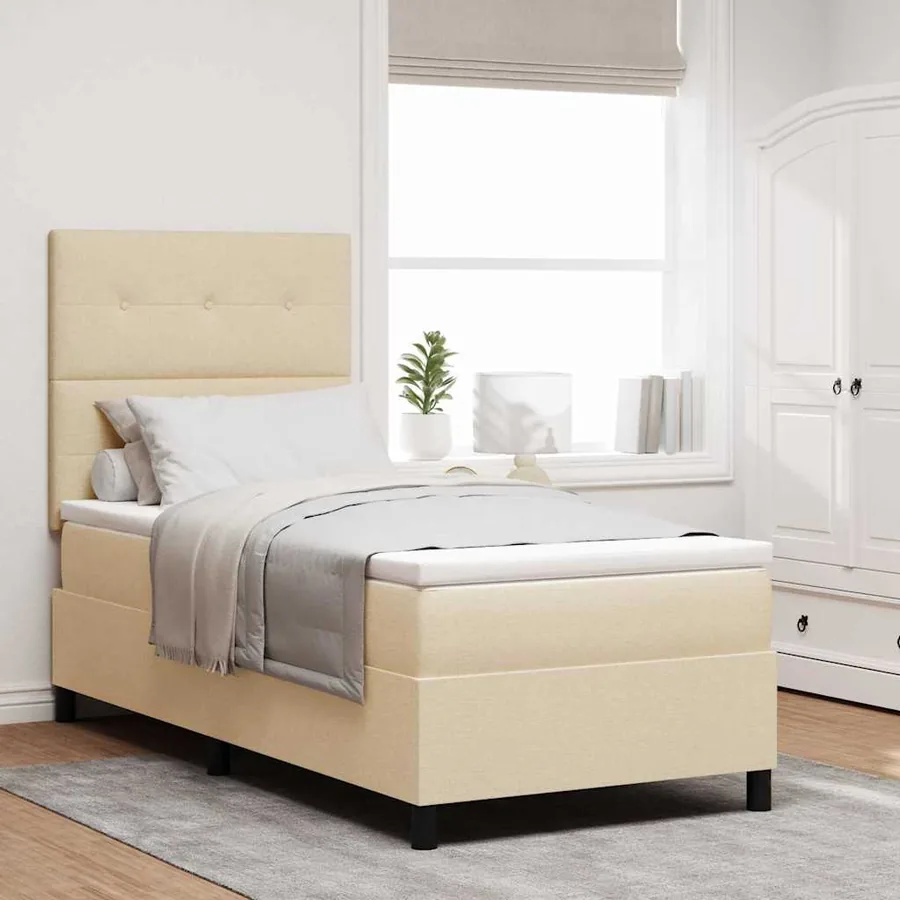 Lit à ressorts avec tête de lit Crème 100 x 200 cm tissu