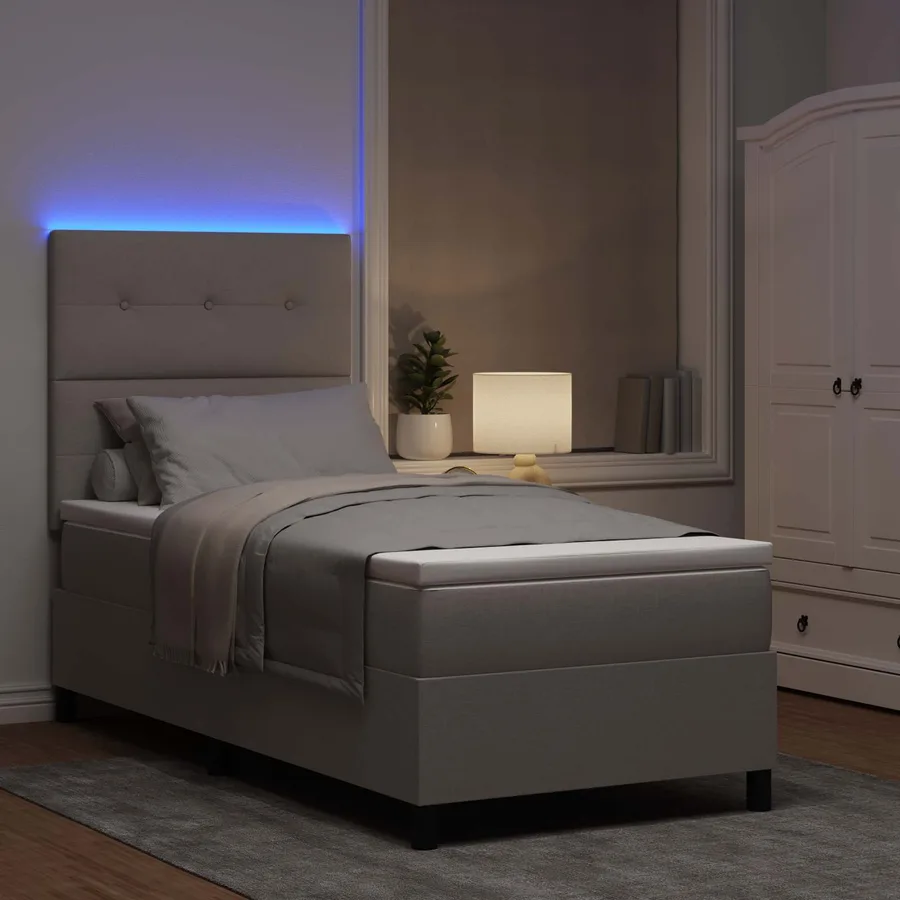 Lit à ressorts avec bandes LED Taupe 90 x 190 cm tissu - 3