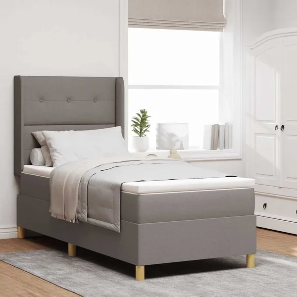 Lit à ressorts avec coussin Taupe 90 x 200 cm tissu