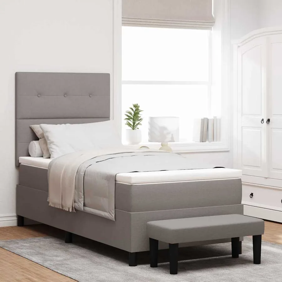 Lit à ressorts avec coussin Taupe 90 x 200 cm tissu