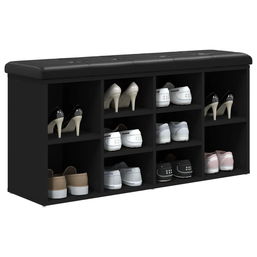 Banc à chaussures noir 102x32x50 cm bois d'ingénierie - 7