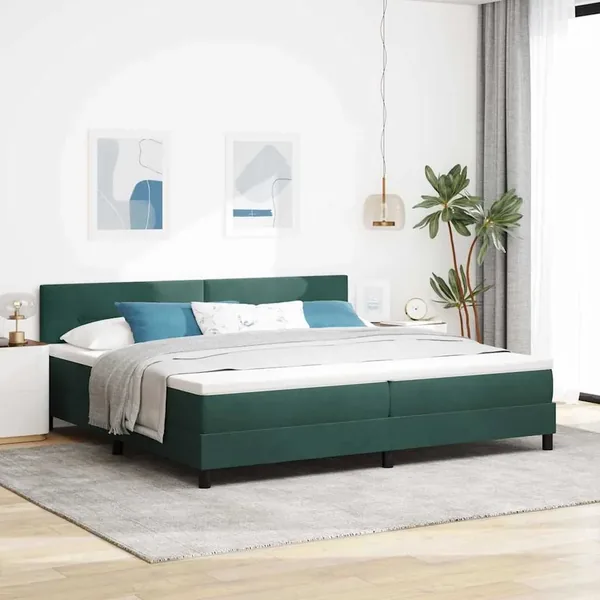 Lit à ressort LED Vert foncé 200 x 200 cm Velours