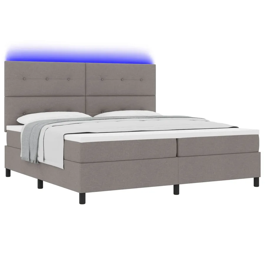 Lit à ressorts avec bandes LED Taupe 200 x 200 cm tissu - 2