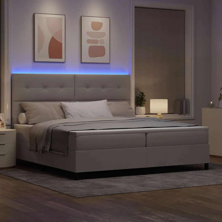 Lit à ressorts avec bandes LED Taupe 200 x 200 cm tissu - 3