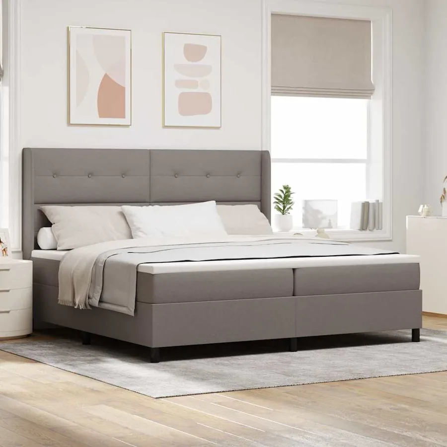 Lit à ressorts avec coussin Taupe 200 x 200 cm tissu
