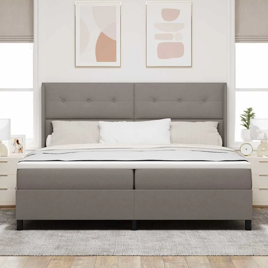 Lit à ressorts avec coussin Taupe 200 x 200 cm tissu - 3