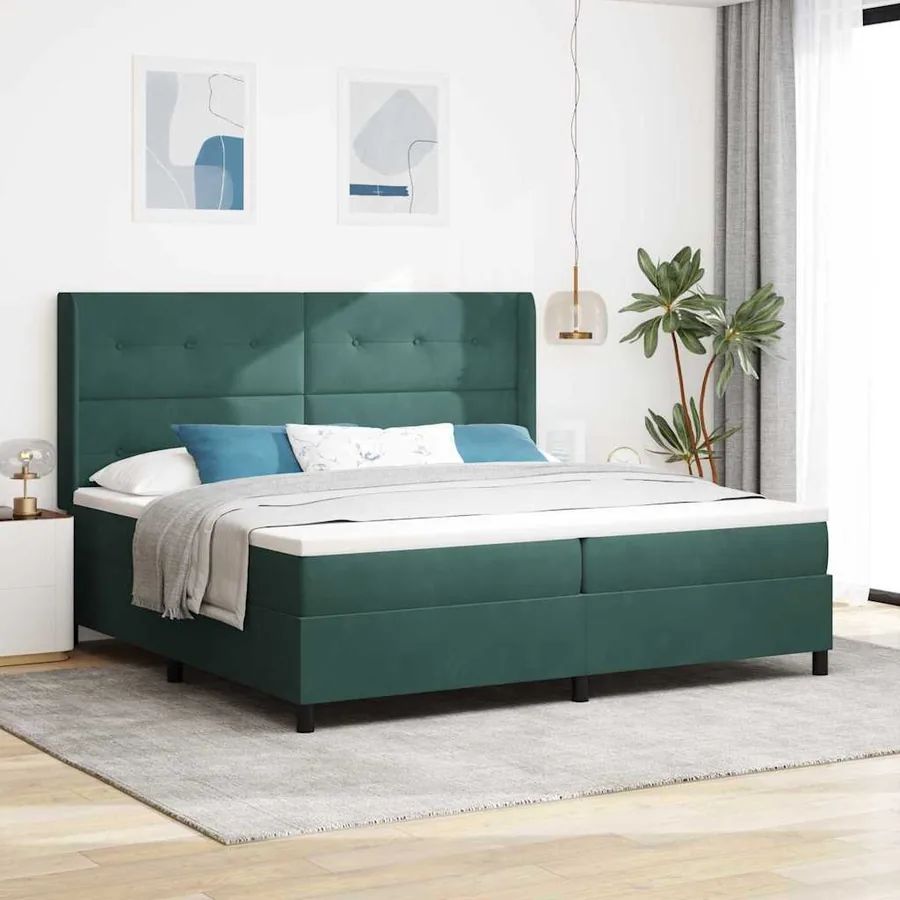 Lit à ressorts avec tête de lit Vert foncé 200 x 200 cm Velours