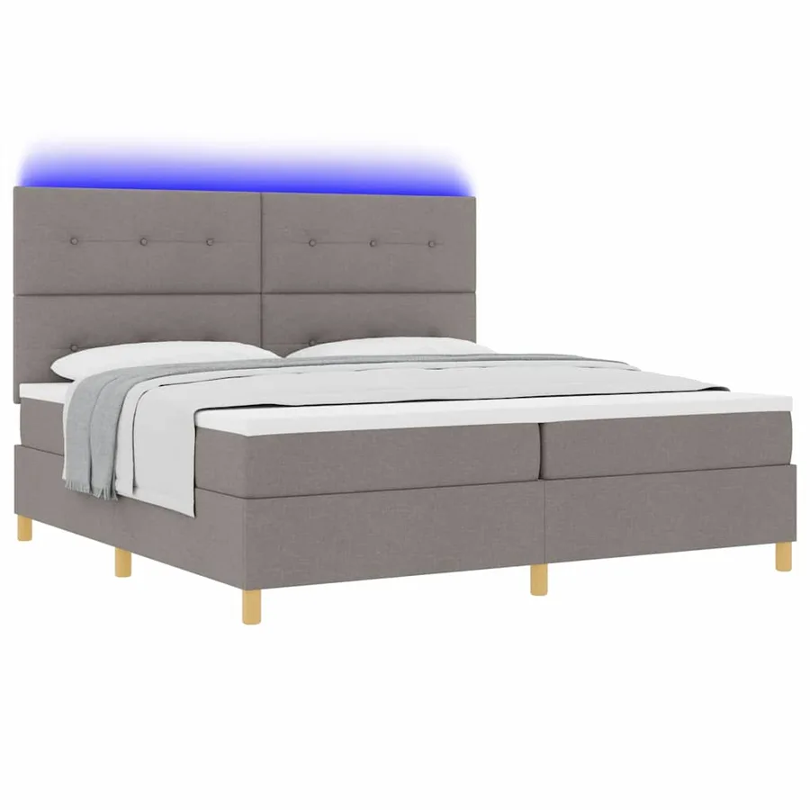 Lit à ressort LED avec tête de lit Taupe 200 x 200 cm tissu - 3