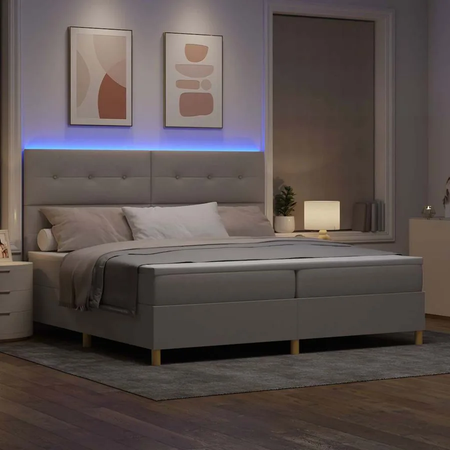 Lit à ressort LED avec tête de lit Taupe 200 x 200 cm tissu - 5