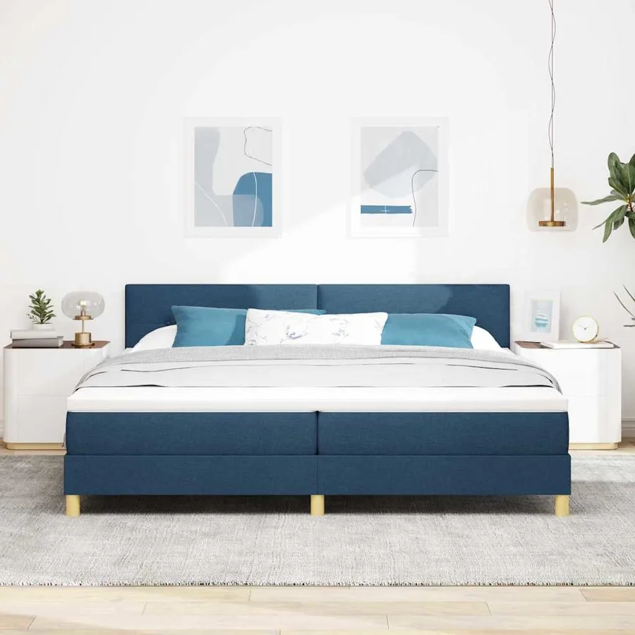 Lit à ressorts avec coussin Bleu 200 x 200 cm tissu - 3