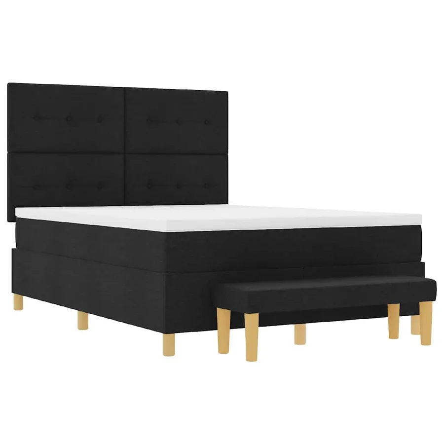 Lit à ressorts avec tête de lit Noir 200 x 140 cm tissu - 7