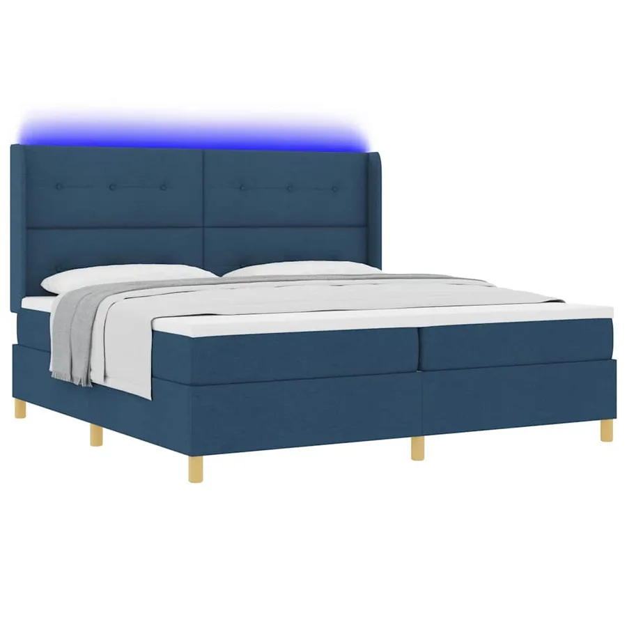 Lit à ressorts avec bandes LED Bleu 200 x 200 cm tissu - 3