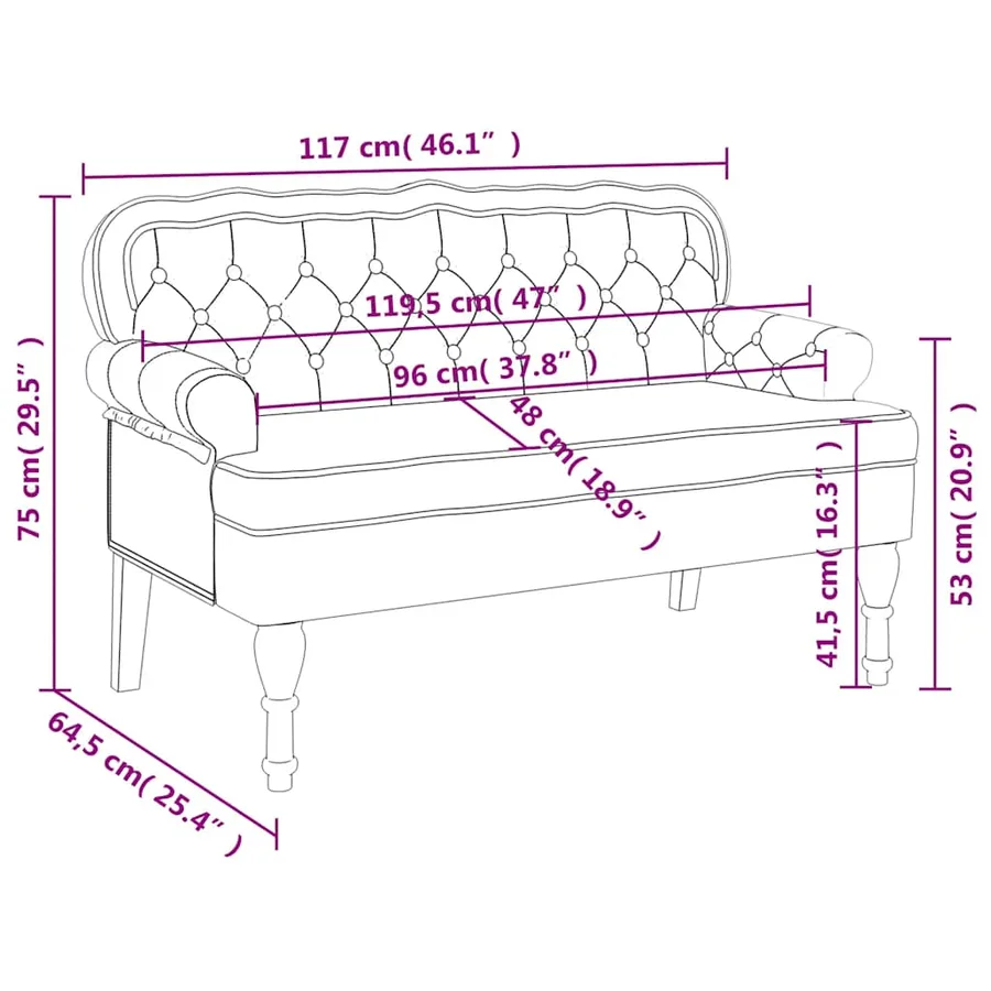Banc avec dossier rose 119,5x64,5x75 cm velours - 8