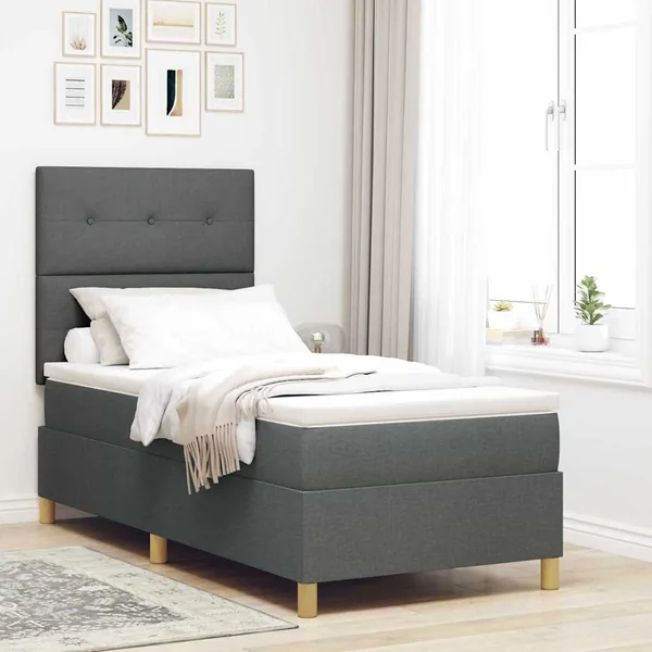 Lit à ressorts avec tête de lit Gris foncé 80 x 200 cm tissu