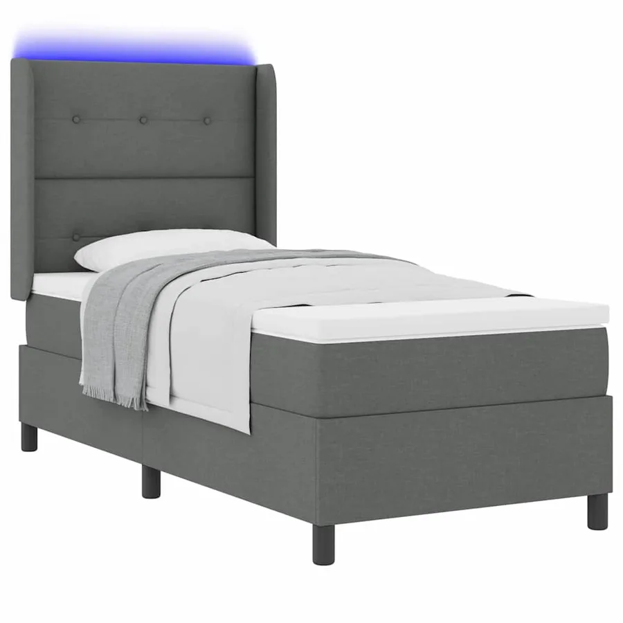 Lit à ressort LED avec tête de lit Gris foncé 80 x 200 cm tissu - 3