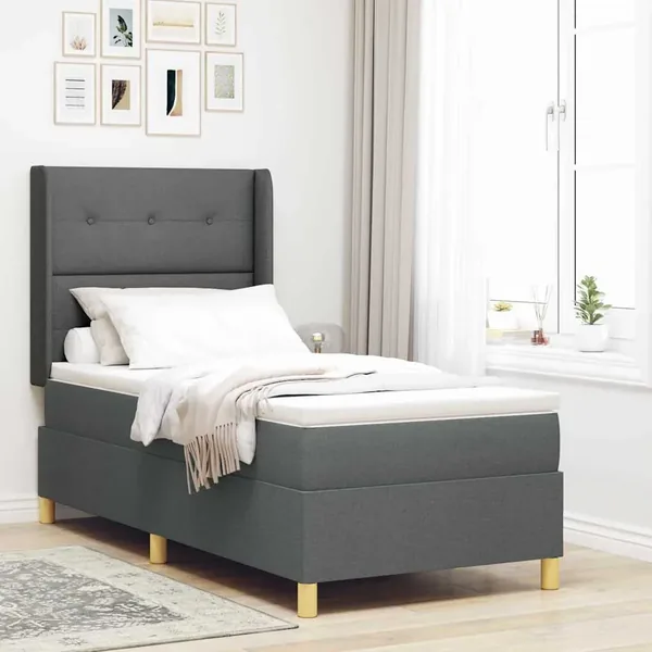 Lit à ressorts avec bandes LED Gris 80 x 200 cm tissu