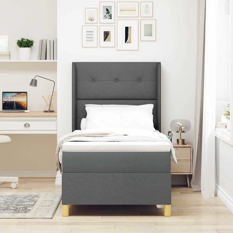 Lit à ressorts avec bandes LED Gris 80 x 200 cm tissu - 4