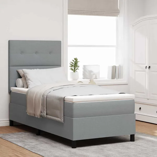 Lit à ressorts avec matelas Gris clair 80 x 200 cm tissu