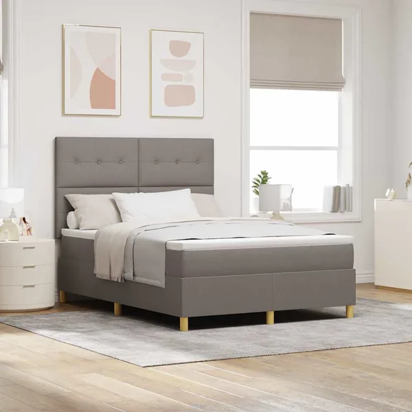 Lit à ressorts avec tête de lit Taupe 140 x 200 cm tissu