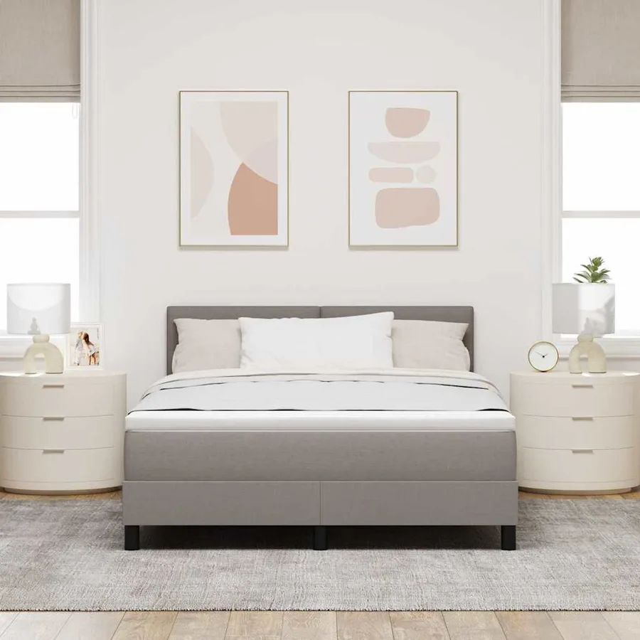 Lit à ressorts avec coussin Taupe 140 x 200 cm tissu - 4
