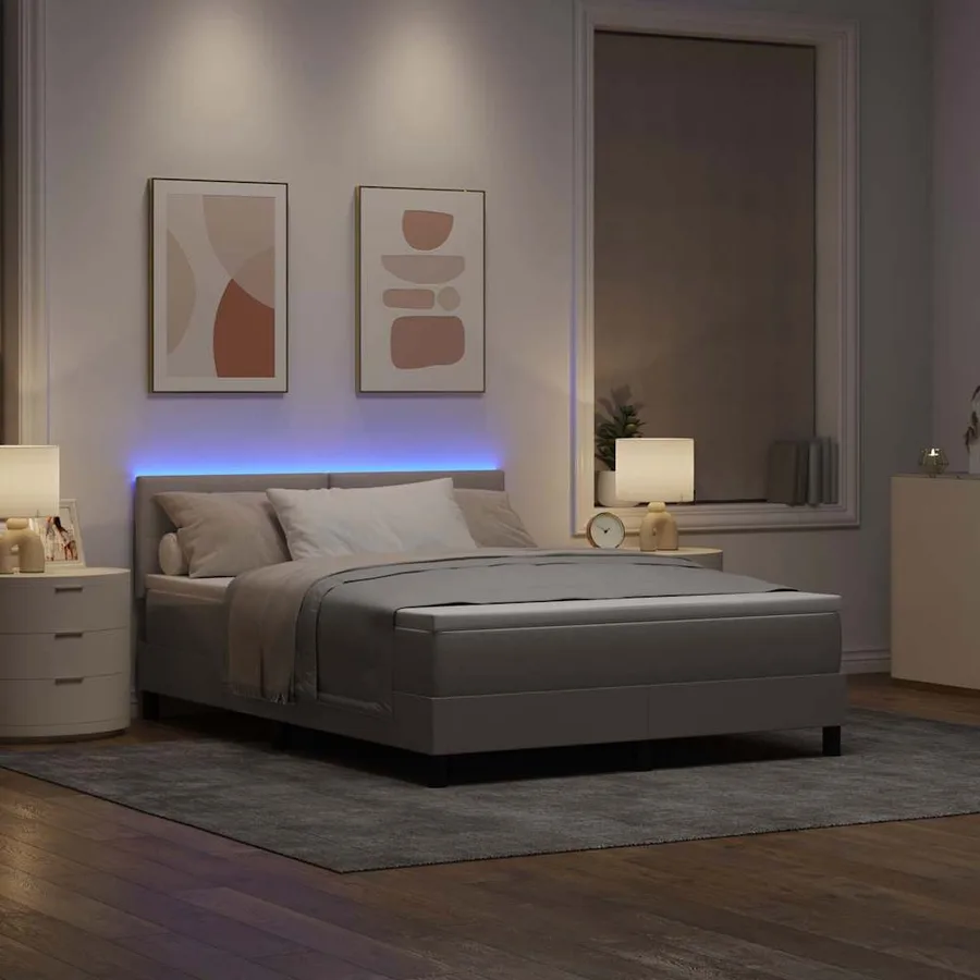 Lit à ressorts avec coussin Taupe 140 x 200 cm tissu - 5