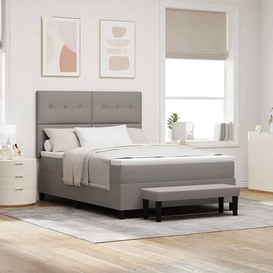 Lit à ressorts avec tête de lit Taupe 140 x 190 cm tissu