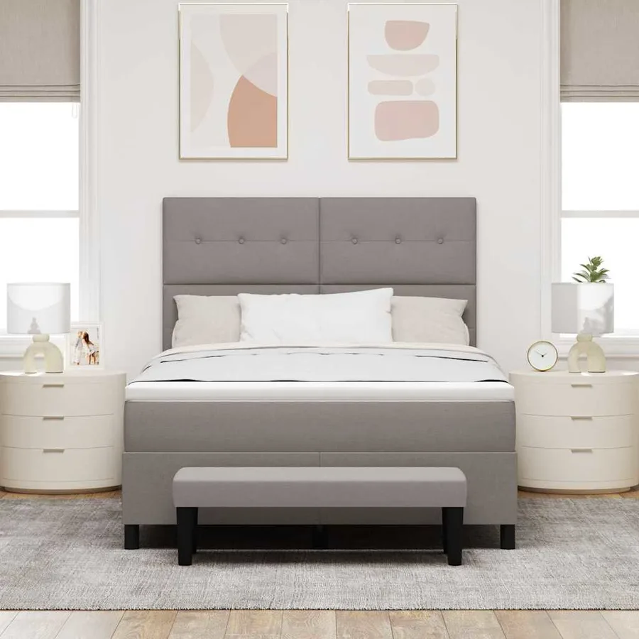 Lit à ressorts avec tête de lit Taupe 140 x 190 cm tissu - 3