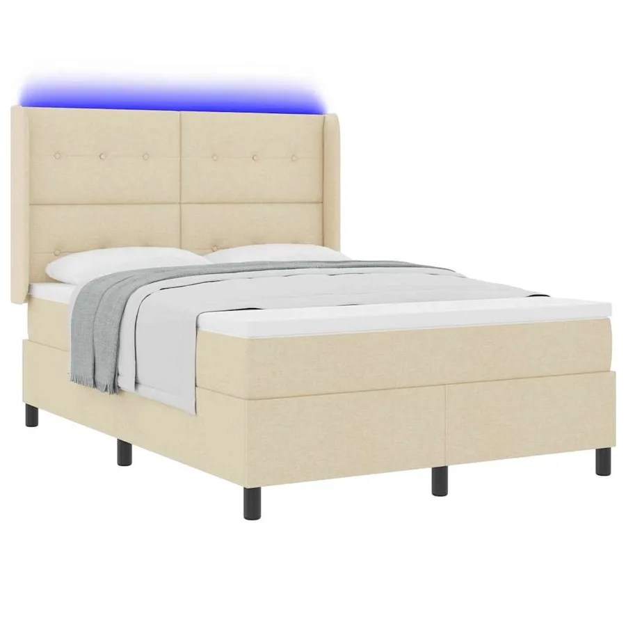 Lit à ressort LED avec tête de lit Crème 140 x 200 cm tissu - 3